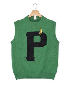 Green Knit Sweater Vest with "P"