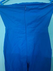 Blue Strapless Wide Leg Jumpsuit