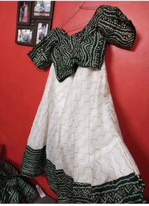 white green lahanga choli