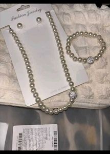 Pearl Necklace and Bracelet Set with Earrings