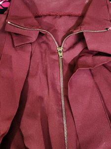 Maroon Crop Jacket with Pleated Details