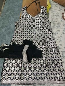 Elegant Black & Silver Brocade Kurta Set