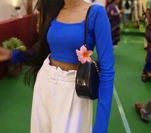 Blue Long Sleeve Crop Top