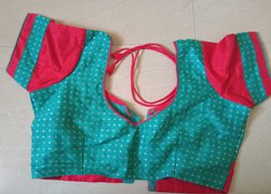 Elegant Teal Blue & Red Blouse