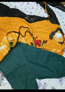 Stylish Mustard Floral Kurta and pants cord set