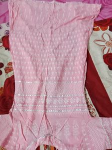 Pink Printed Cotton Anarkali With Jacket