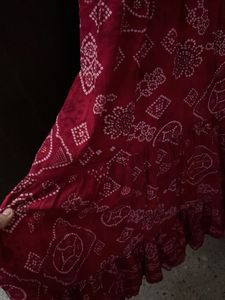 Stylish Red Bandhani Print Maxi Dress