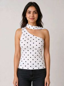 Chic Polka Dot One-Shoulder Top