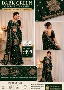 Dark Green Georgette Saree with Embroidery