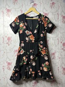 Floral Print Wrap Dress with Ruffles