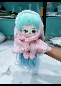 Cute Plush Doll with Blue Hair