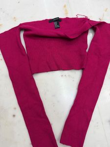 Forever 21 Fuchsia Crop Top with Long Sleeves