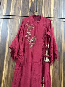 Elegant Maroon Embroidered Ethnic Gown