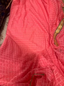 Elegant Pink Embroidered Saree Very light weight