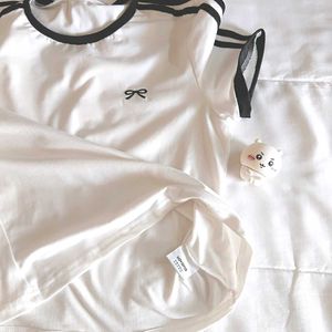 White bow crop top with Black Stripes