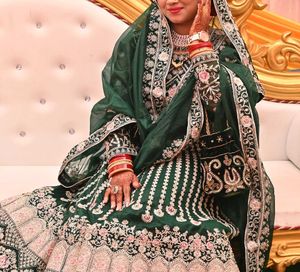Stunning Emerald Green Embroidered Lehenga Choli