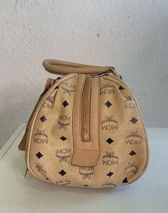 MCM Cognac Visetos Coated Canvas Boston Bag