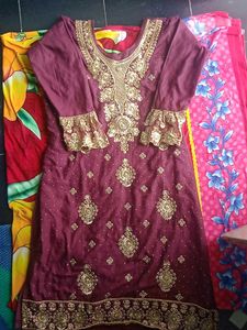 Maroon Kurta Set with Gold Embroidery