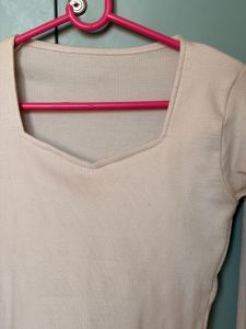 Ribbed Square Neck Long Sleeve Top