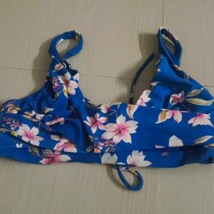 Blue Floral Bikini Top