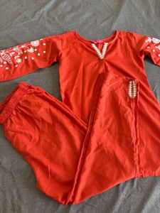 Elegant Orange Kurta Set with Pants