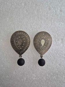 Ethnic Dangle Earrings with Black Beads-Unused