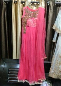 Stunning Pink Embellished Gown with Dupatta