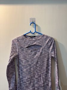 Ribbed Cut-Out Long Sleeve Dress