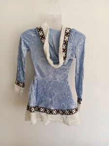 Ice Blue Crushed Velvet Hooded Dress