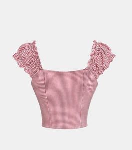 Gingham Print Sweetheart Neck Crop Top