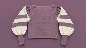 MAUVE &amp; CREAM STRIPED PUFF SLEEVE KNIT TOP