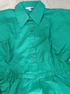 Green Button-Up Peplum Top