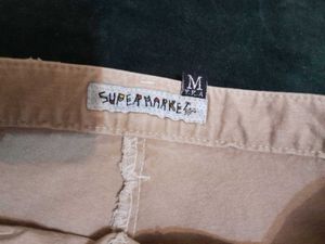 Tan Denim Mini Skirt with Slits