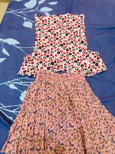 Cute Floral Skirt &amp; Circle Print Top Set