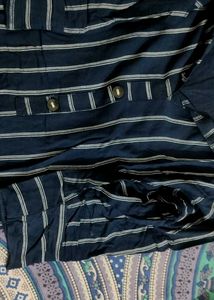 Navy Striped Button-Up kurti