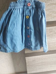 Blue Denim Skirt with Colorful Buttons