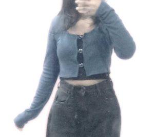Blue Cropped Cardigan with Buckle Detail