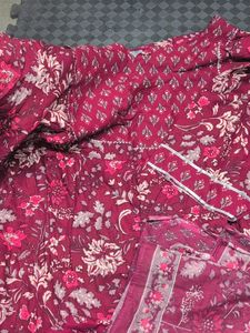 Maroon floral printed Anarkali dress 7XL size