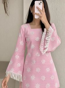 Pink Embroidered Kurta with Bell Sleeves