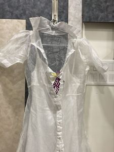 Chic White Sheer Button-Up Dress