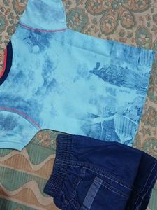 Boys Printed T-Shirt &amp; Denim Shorts Set