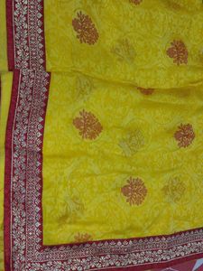 Vibrant Yellow Saree with Red Border