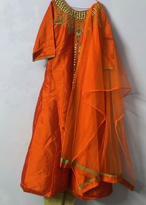 Orange Embroidered Kurta Set