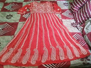Red Embroidered Anarkali Gown
