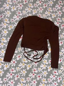 Brown Tie-Back Long Sleeve Top