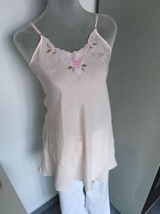Satin Cami with Rose Embroidery