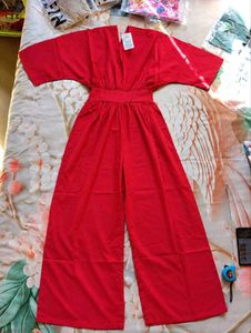 Vibrant Red Wide Leg Jumpsuit