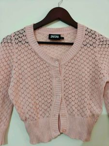 Pink Knit crop Cardigan
