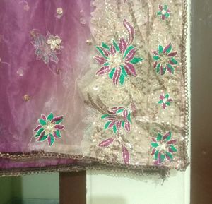 Dupatta With Machine Embroidery And Chamki