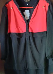 🍒 red Color &amp;Black  Top